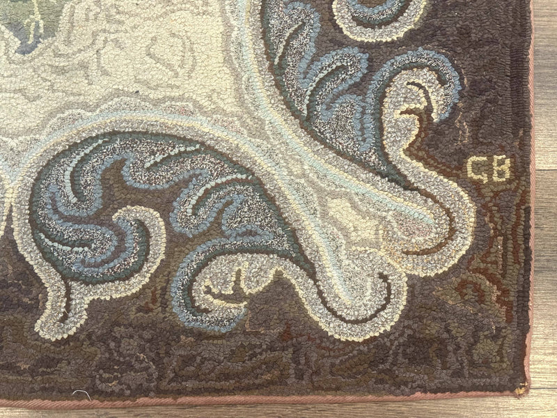 Antique American Hooked Rug 3 x 4.6, Vintage, Floral by Jewel Rugs