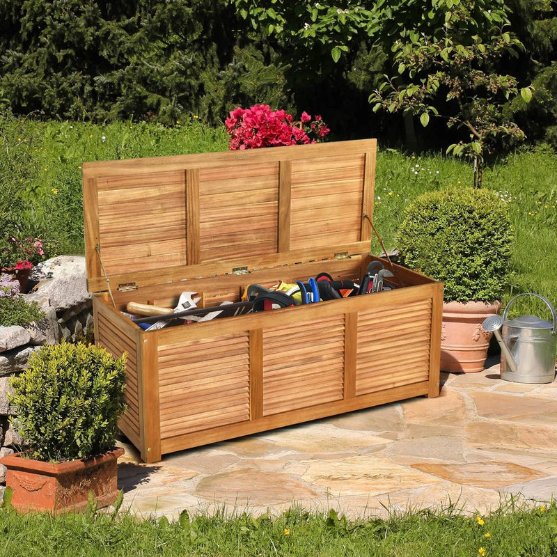46 Gallon Acacia Wood Storage Bench Box for Patio Garden Deck by DirectDeals