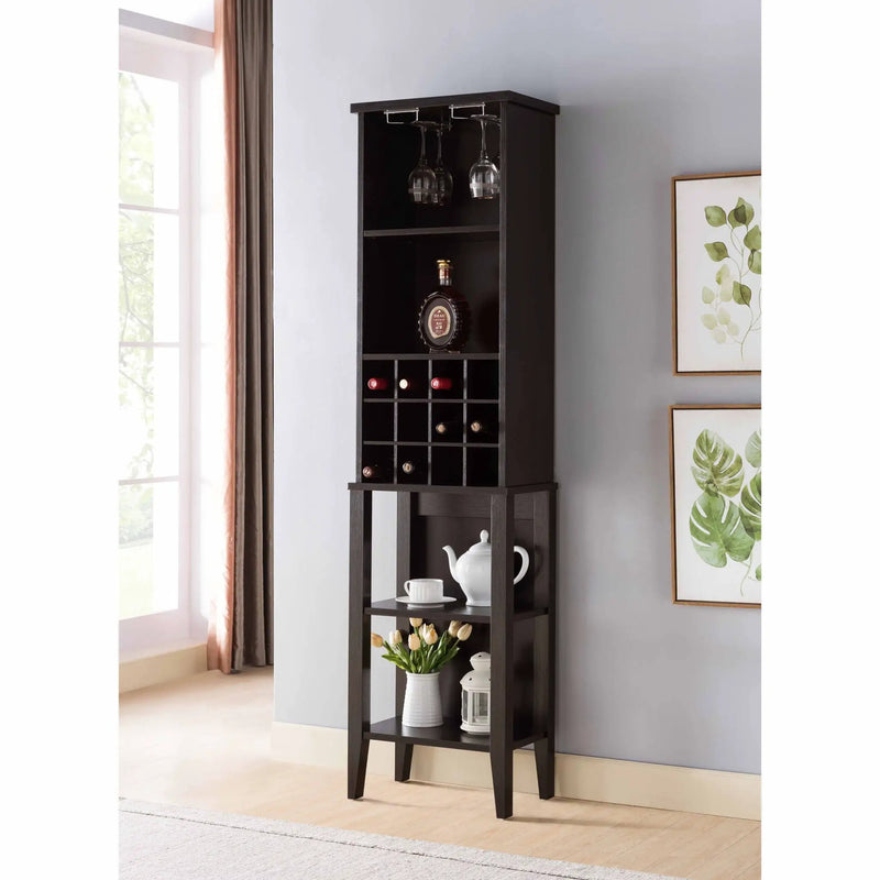 Wooden Wine Bottle Rack Metal Wine Glass Rack Four Shelves - Red Cocoa / Espresso by Unique Piece Furniture