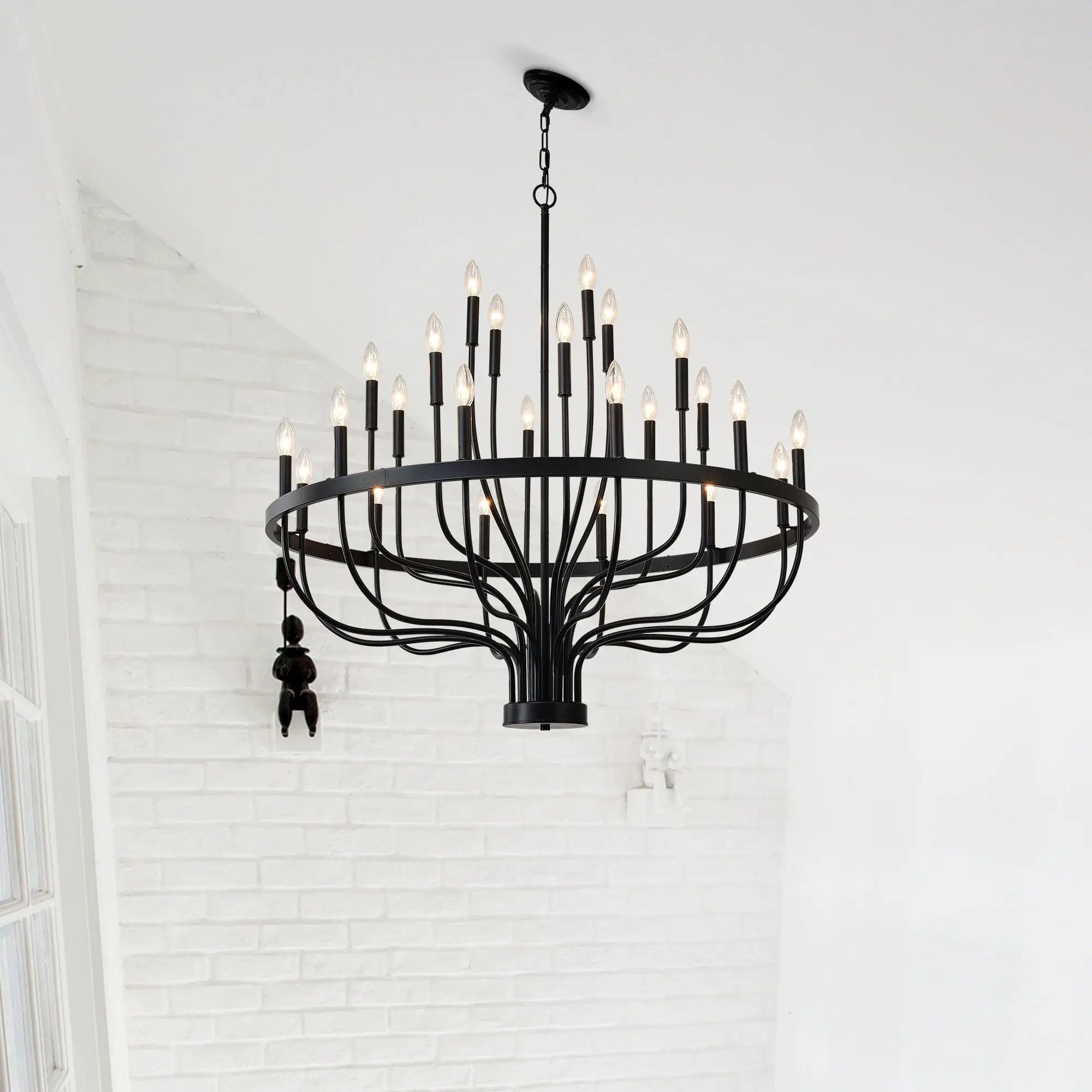 24 Light Chandelier Industrial Iron Candle Chandelier Modern Suspended Farmhouse Chandeliers Pendant Light Fixtures For Dining Room Bedroom Living Room Kitchen Island Foyer E12 Bulb (No Include) - Black by Unique Piece Furniture