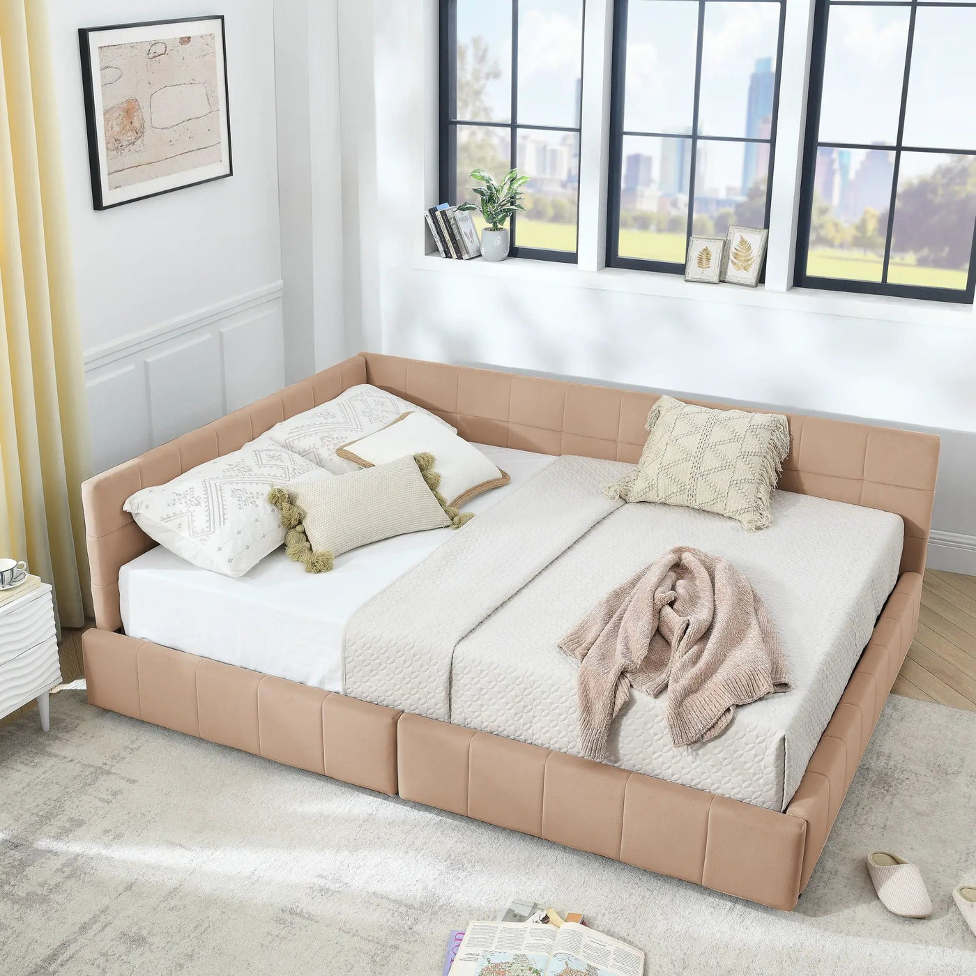 Mid-Century Storage Upholstered Tufted Bed Frame With Backrest And Armrests by Unique Piece Furniture
