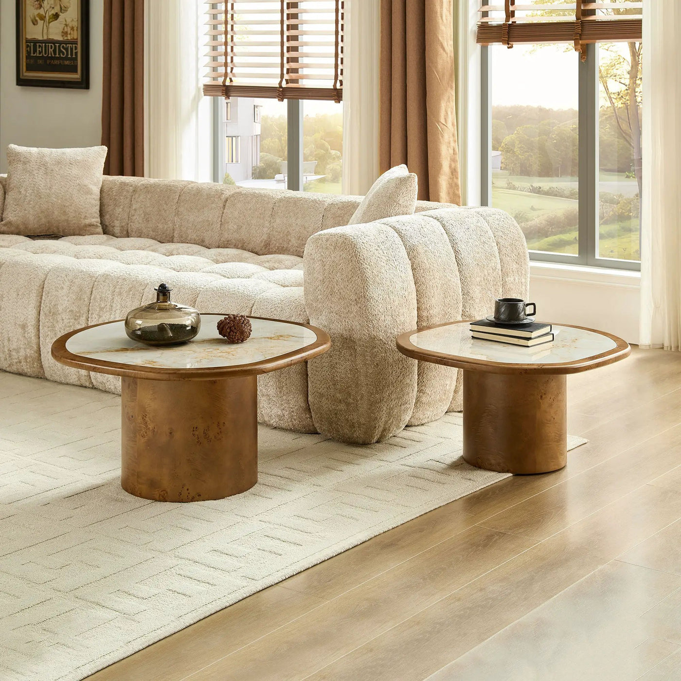 Irregular Coffee Table Set - 2pcs Burl Wood Veneer by HouseOfZazla