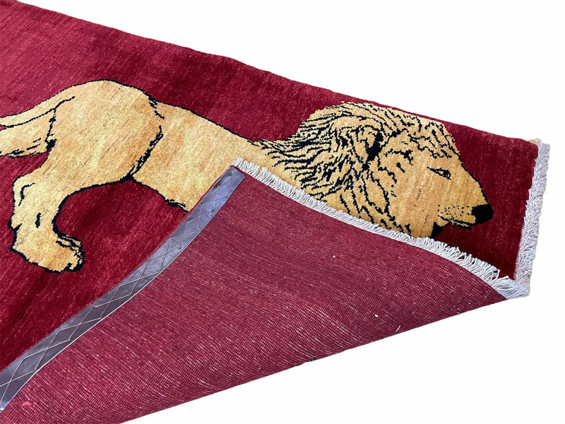 3 X 5 Handmade Hand-Knotted Quality Wool Rug Lion Red Veg Dyes Tribal Pictorial by Jewel Rugs