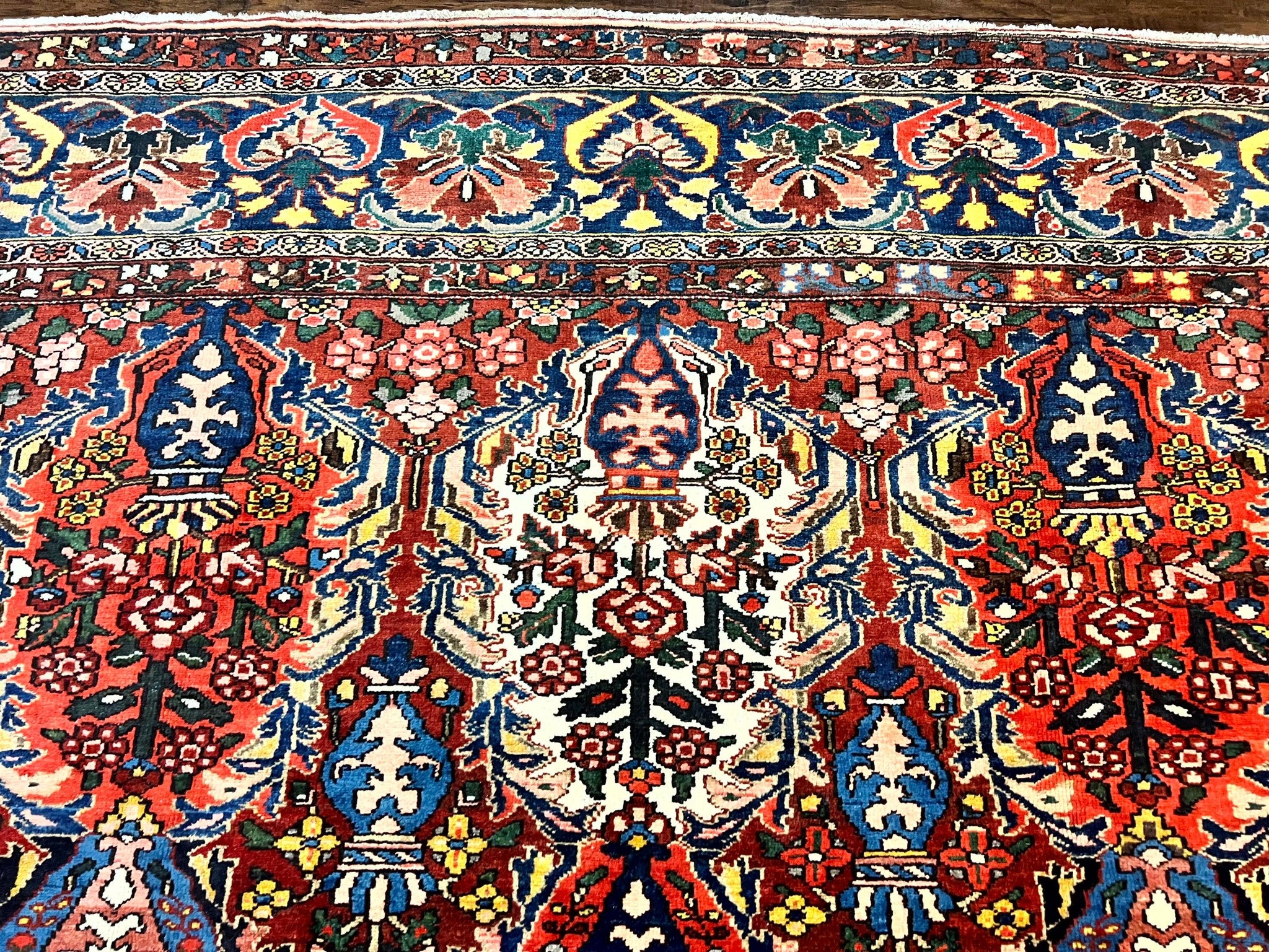 Large Persian Bakhtiari Rug 10x14, Rare Perisan Tribal Rug, Red Blue Ivory Multicolor, Hand Knotted, Semi Antique Carpet by Jewel Rugs