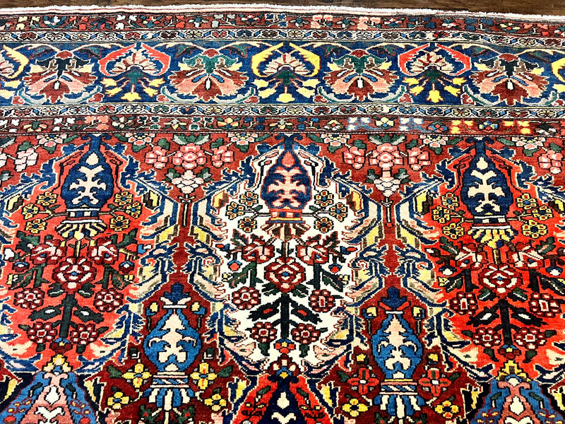 Large Persian Bakhtiari Rug 10x14, Rare Perisan Tribal Rug, Red Blue Ivory Multicolor, Hand Knotted, Semi Antique Carpet by Jewel Rugs
