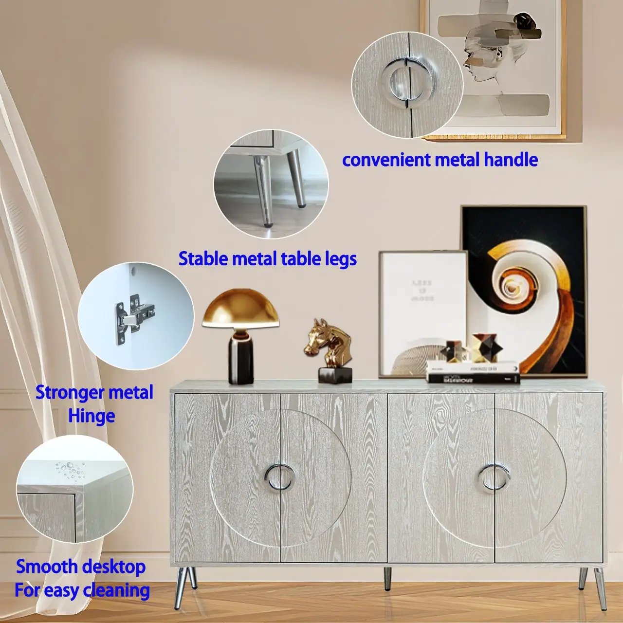 Modern Lacquered 4 Door Wooden Cabinet Sideboard Buffet Server Cabinet Storage Cabinet, For Living Room, Entryway, Hallway, Office, Kitchen And Dining Room by Unique Piece Furniture