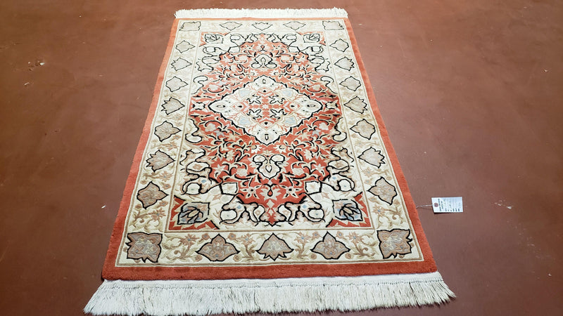 3x5 Red Chinese Plush Rug, Hand Knotted Soft Wool Carpet, Medallion Rug, Fine Vintage Rug, 120 Line, Small Area Rug by Jewel Rugs