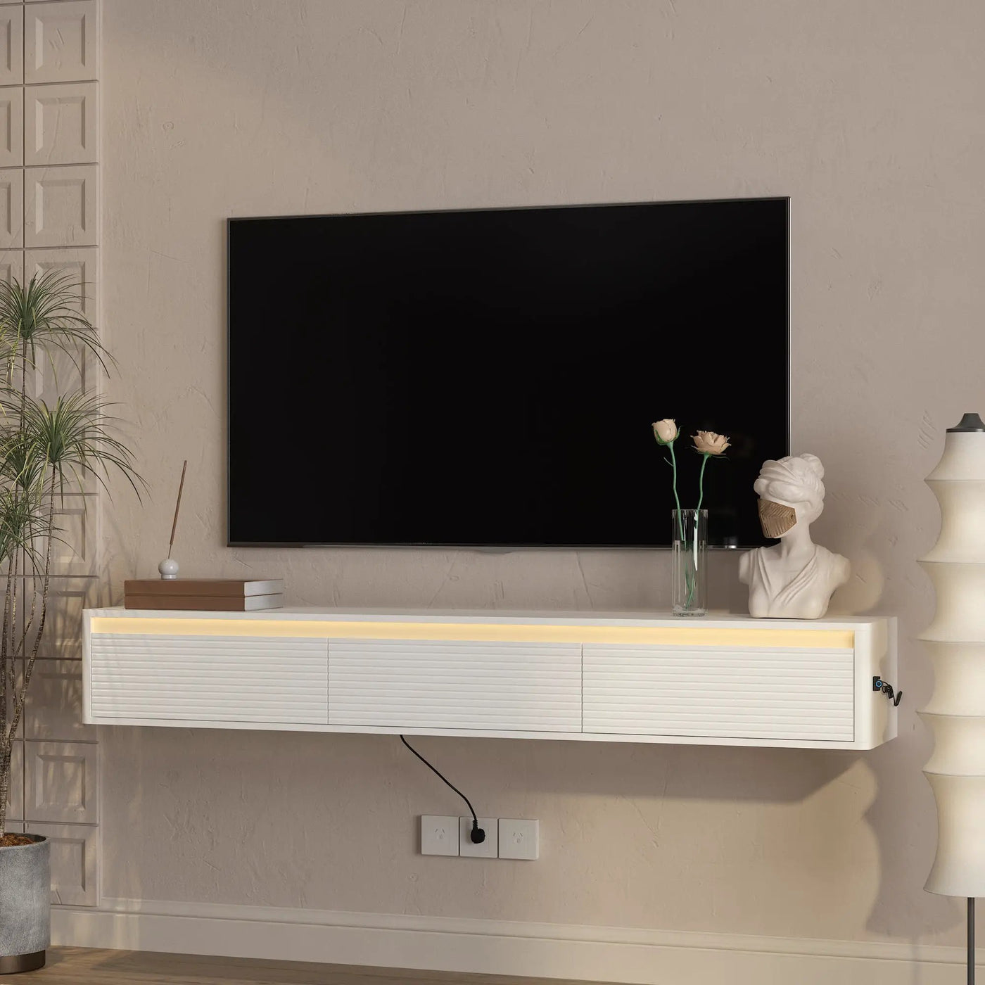 Floating TV Stand with LED Lights & Power Outlet by HouseOfZazla
