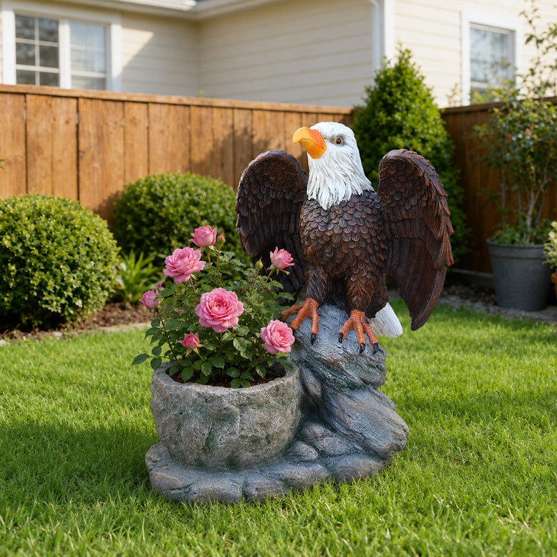 Standing Eagle Statue Garden Planter on Faux Stone Base by HouseOfZazla