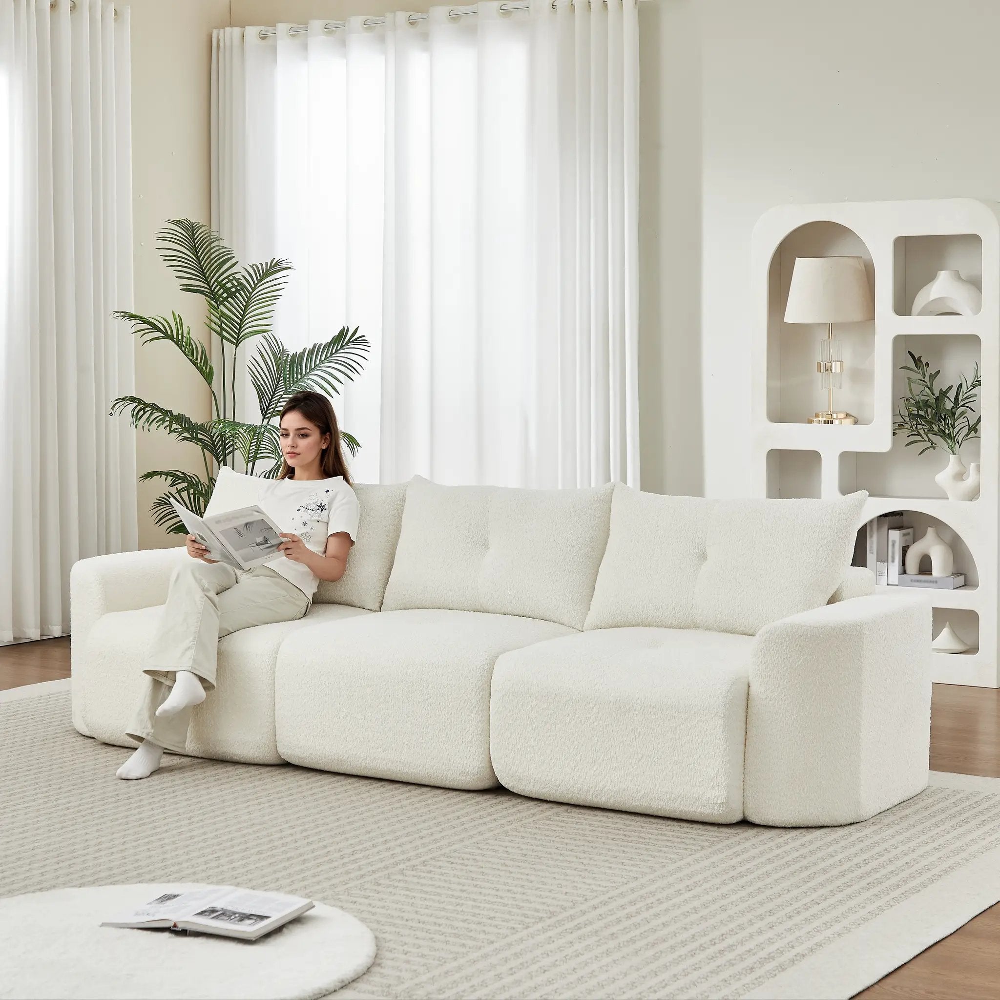 Chenille Sofa for Living Room - 109" Large Modern 3-Seater by HouseOfZazla