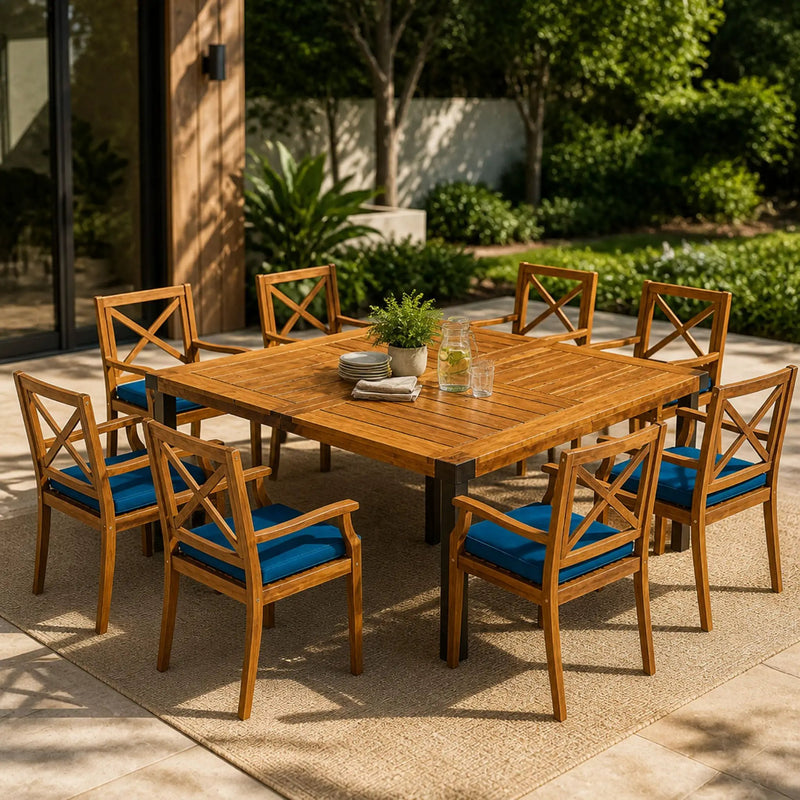 9-Piece Acacia Wood Outdoor Patio Dining Set by HouseOfZazla