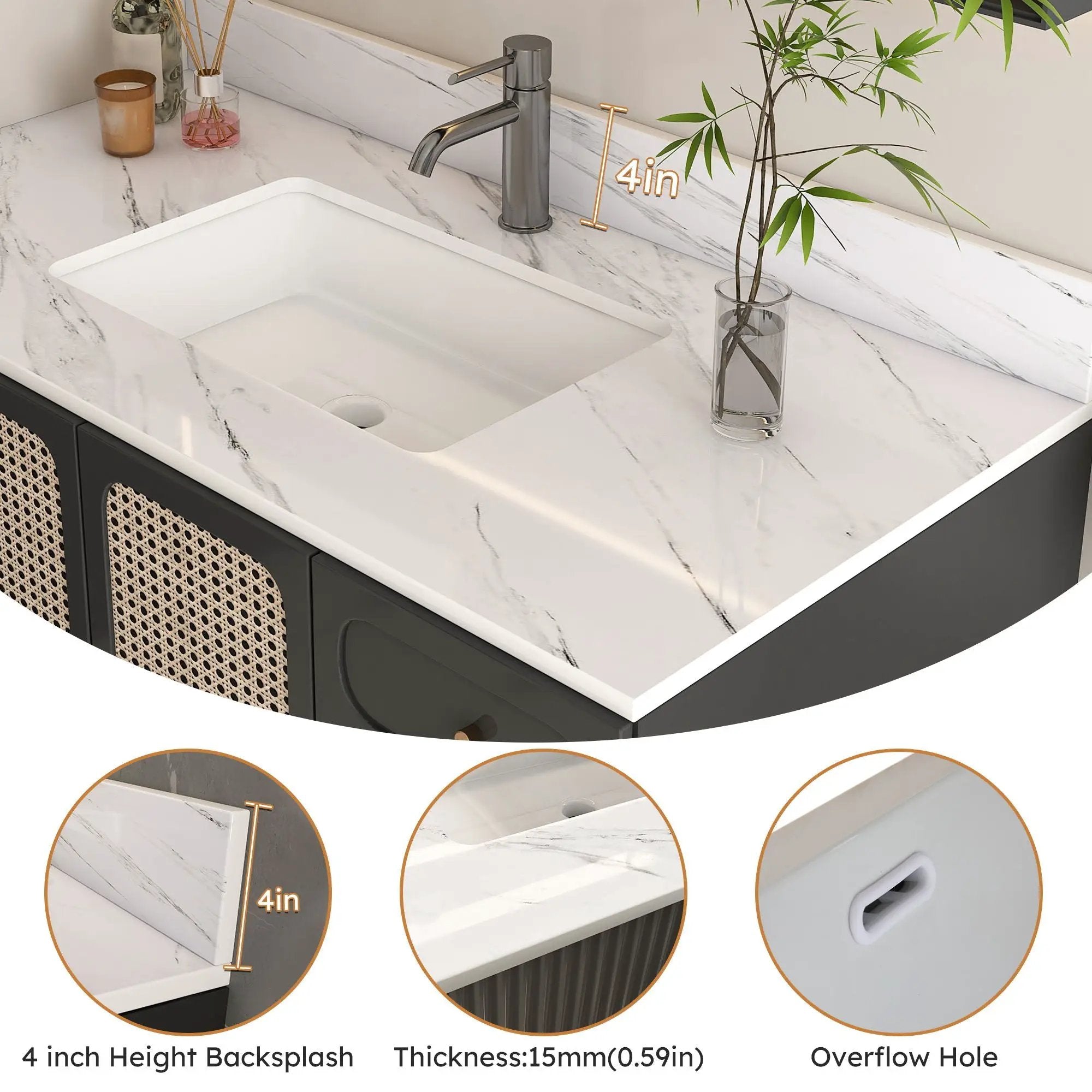 Bianco Carrara Venato Marble Vanity Top With Pre Drilled Faucet Hole And Undermount Sink by HouseOfZazla