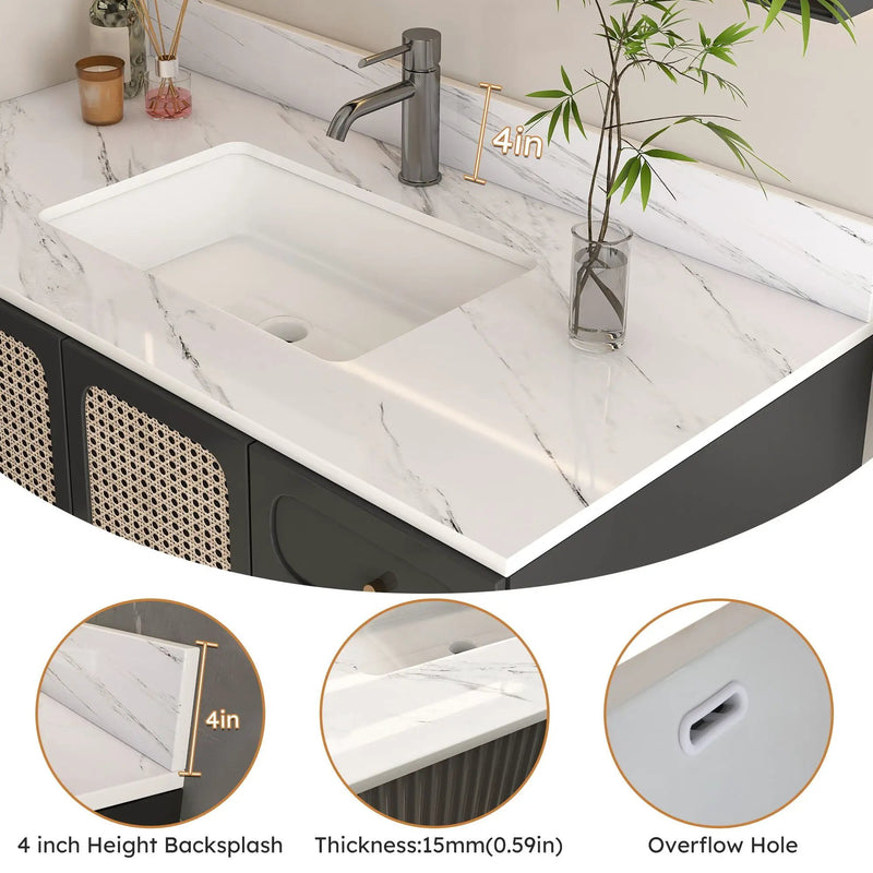 Bianco Carrara Venato Marble Vanity Top With Pre Drilled Faucet Hole And Undermount Sink by HouseOfZazla