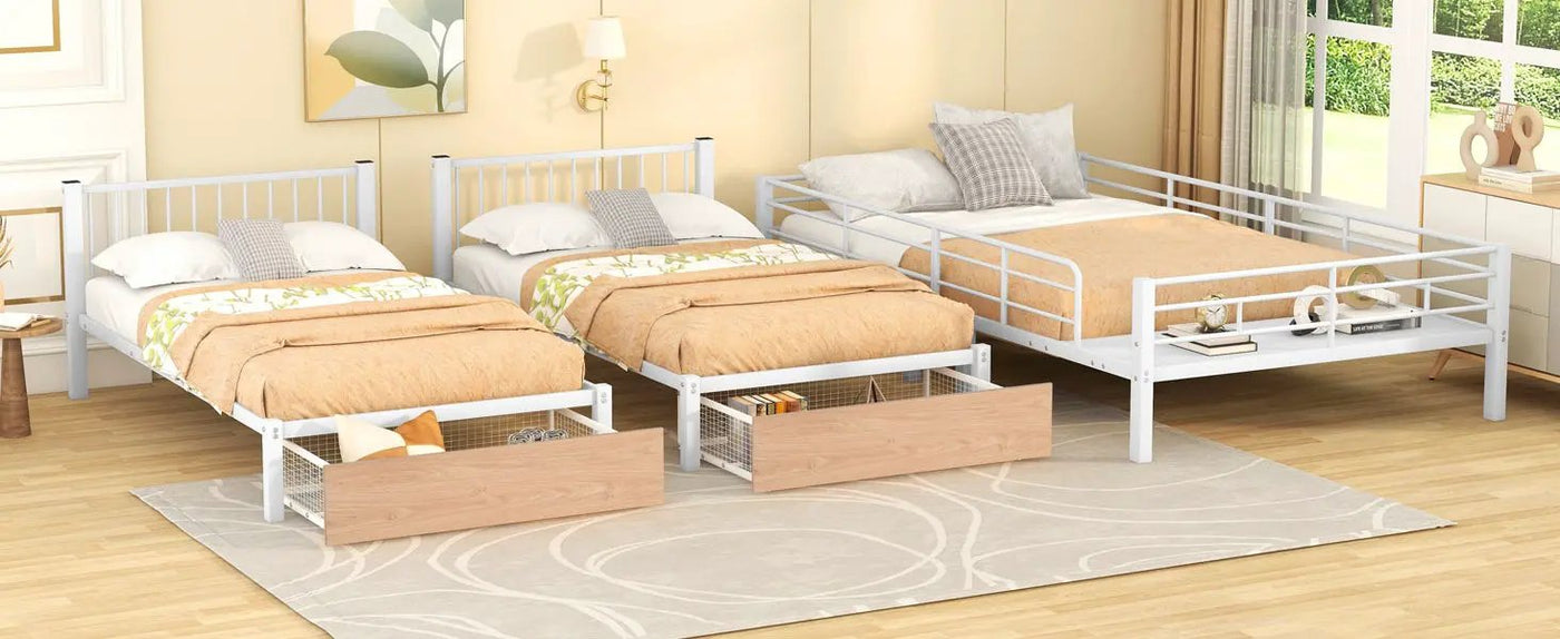 Triple Bunk Bed With Drawers And Guardrails by Unique Piece Furniture