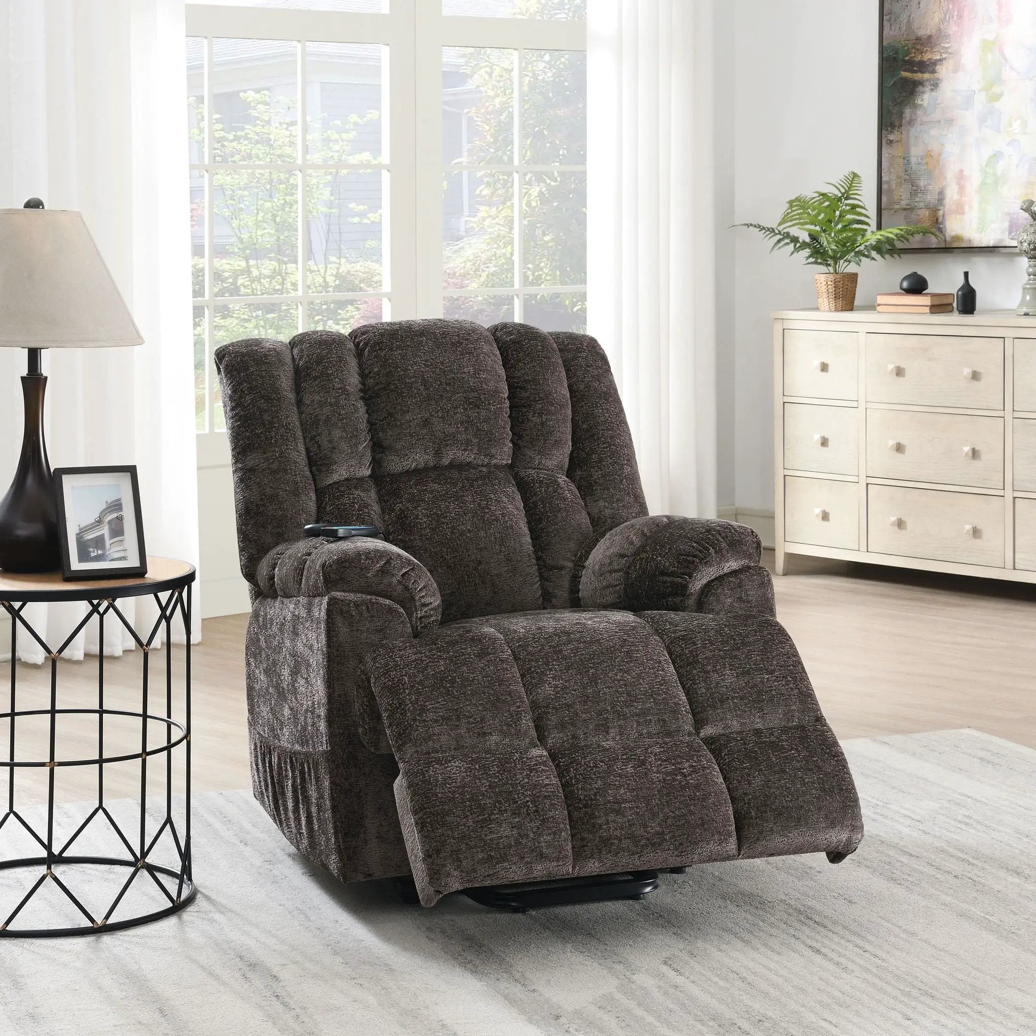 Power Motion Recliner With Lift Heating Massage Function - Brown by HouseOfZazla