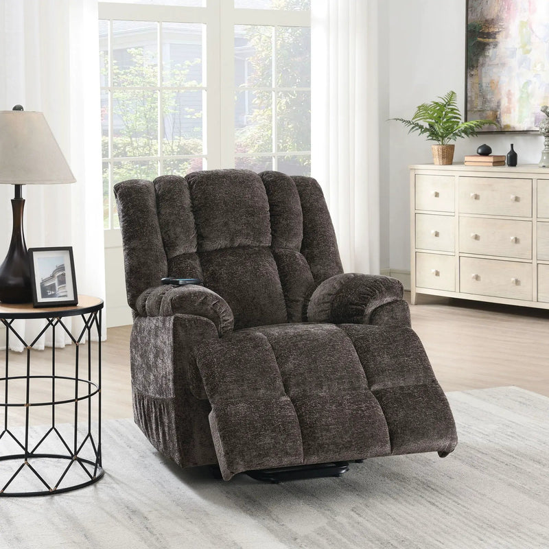 Power Motion Recliner With Lift Heating Massage Function - Brown by HouseOfZazla