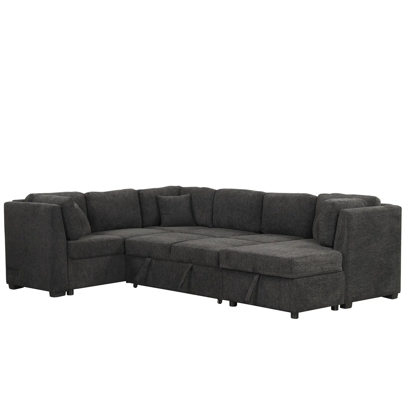 U-Shaped Sectional Sofa Pull Out Sofa Bed With Two USB Ports, Two Power Sockets, Three Back Pillows And A Storage Chaise For Living Room by HouseOfZazla