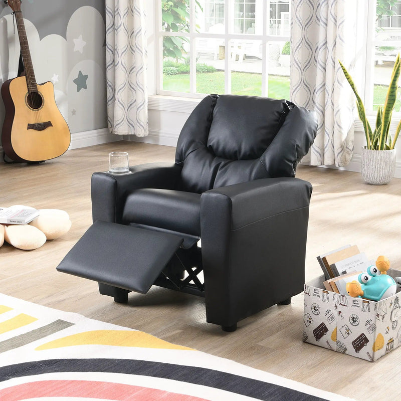 Sally Deluxe Kids Recliner Chair With Cup Holder - Black by HouseOfZazla