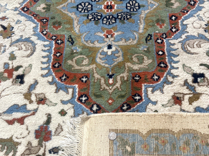 Indo Persian Rug 9x12, Ivory Red Green, Traditional Oriental Carpet by Jewel Rugs