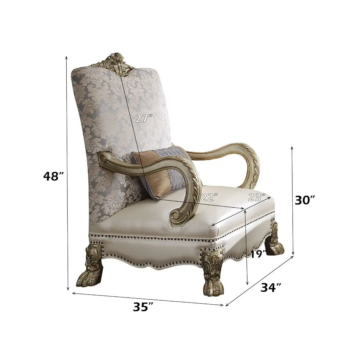 Dresden II - Chair With Pillow - Pearl Synthetic Leather /Fabric & Gold Patina by Unique Piece Furniture