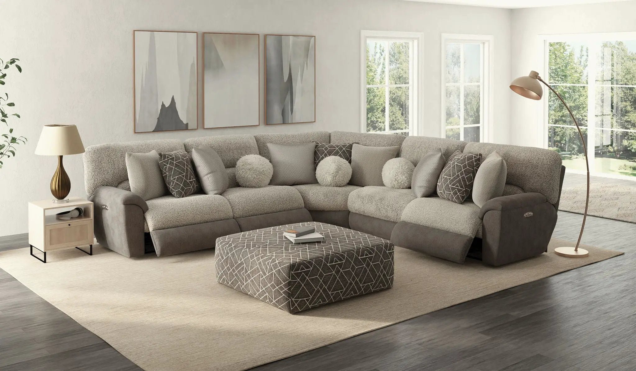 Rendezvous - 5 Piece Modular Sectional With 3 Reclining Seats & Castered Cocktail Ottoman - Umber by Unique Piece Furniture