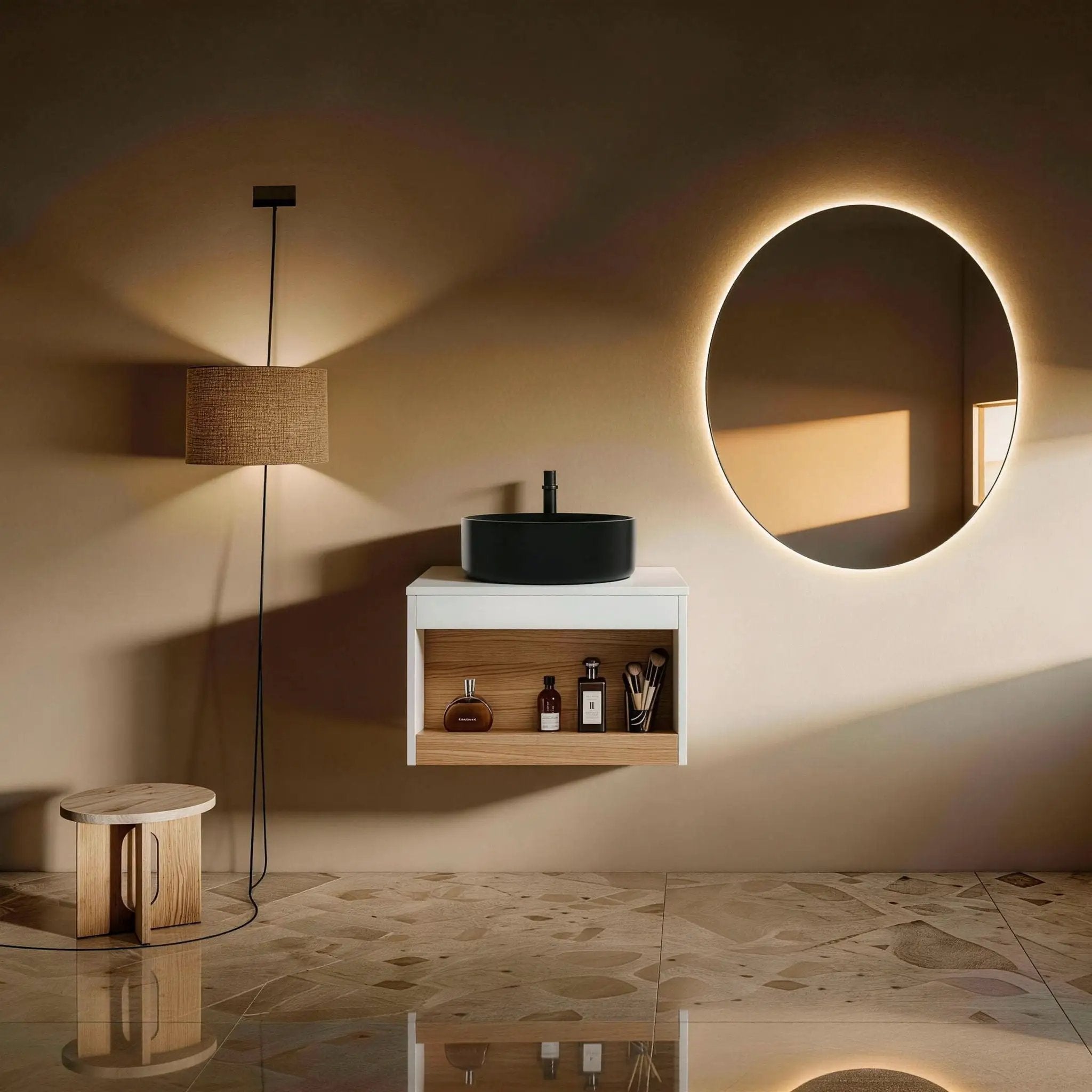 Floating Bathroom Vanity With Glossy Round Vessel Sink by Unique Piece Furniture