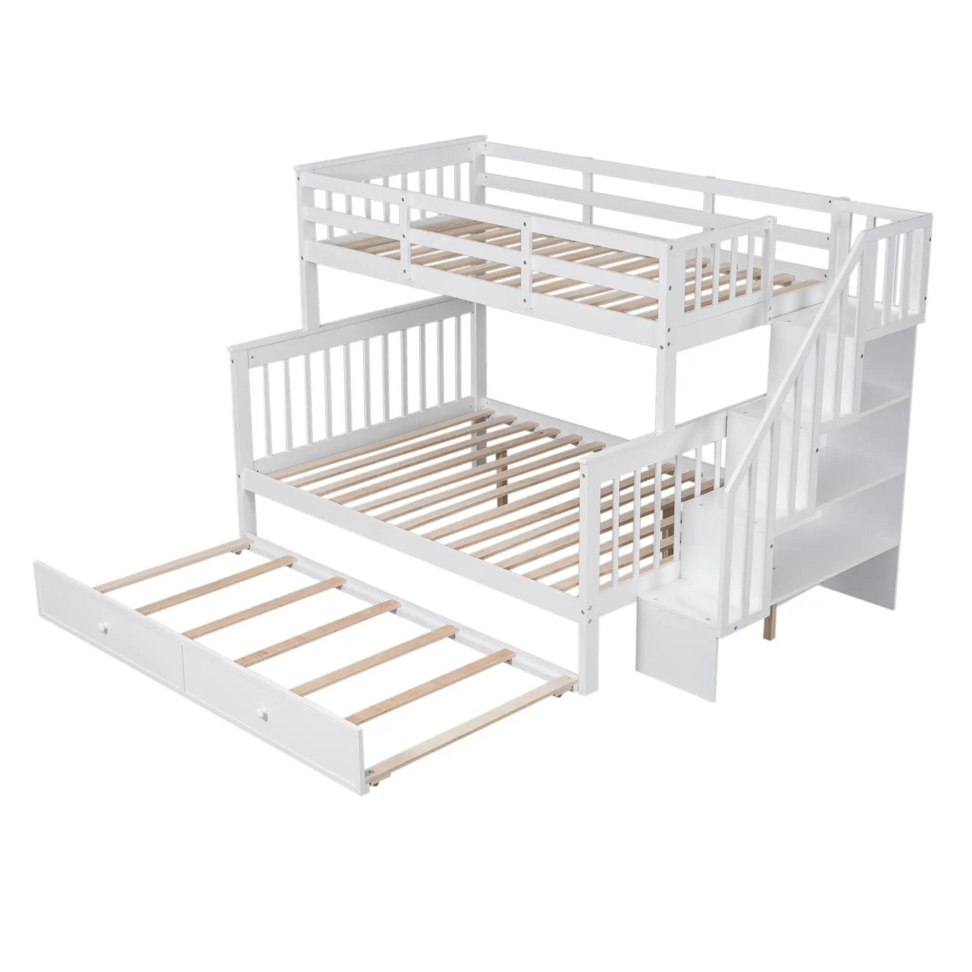 Bunk Bed With Twin Size Trundle, Storage And Guard Rail For Bedroom by HouseOfZazla