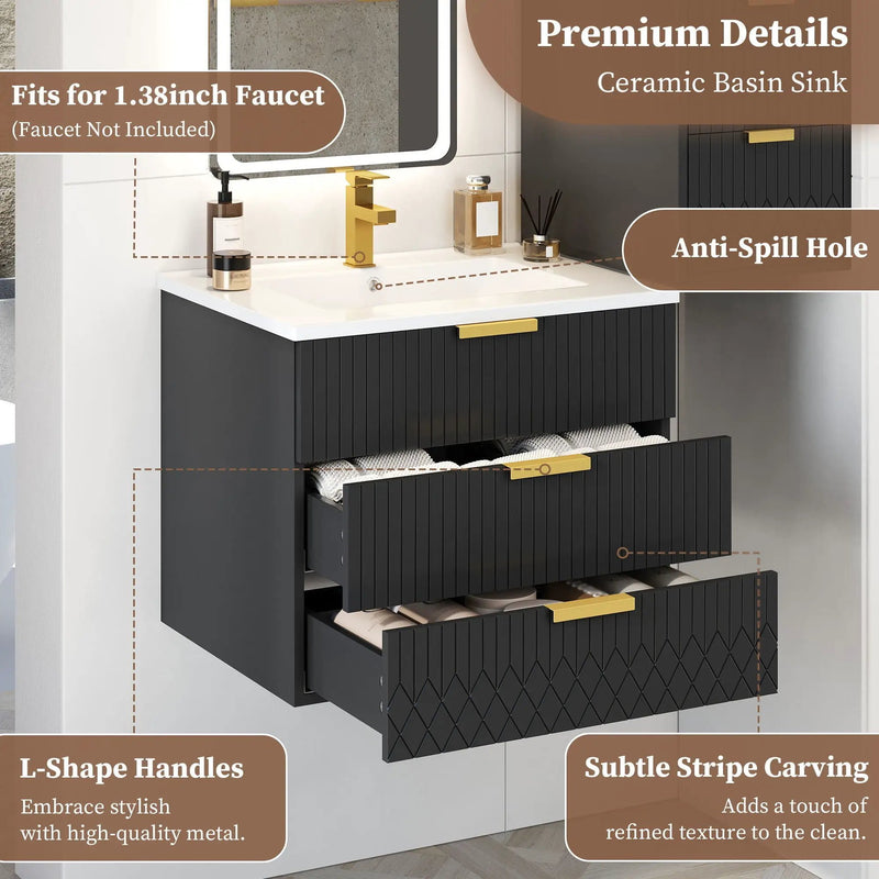 Wall Mounted Floating Cabinet With Double Drawer, Rectangular Sink by Unique Piece Furniture