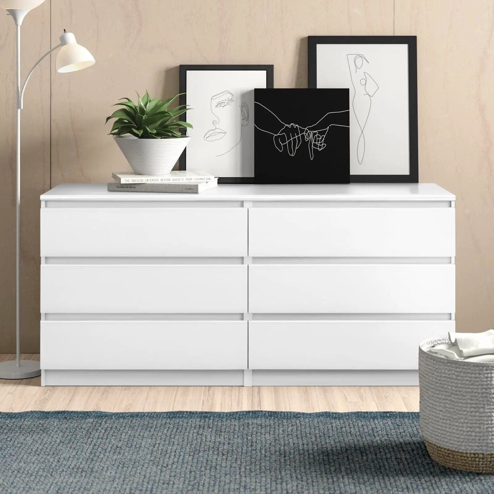 6 Drawer Double Dresser For Bedroom Living Room Hallway - White by HouseOfZazla