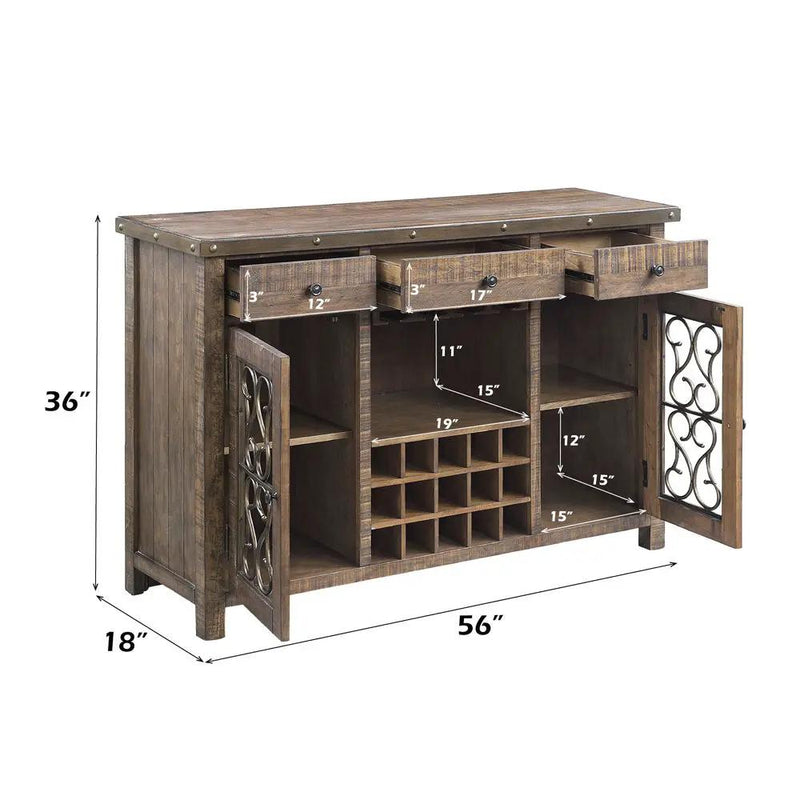 Raphaela - Server With Cup Holder & Wine Rack - Weathered Cherry by Unique Piece Furniture