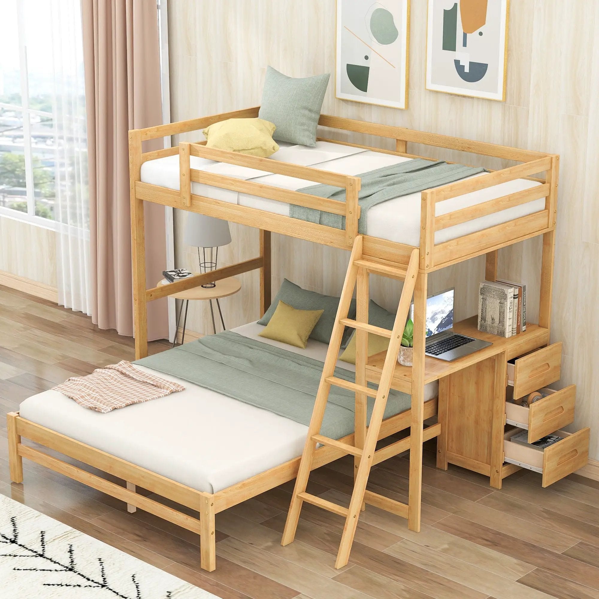 Bunk Bed With Built In Desk And 3 Drawers