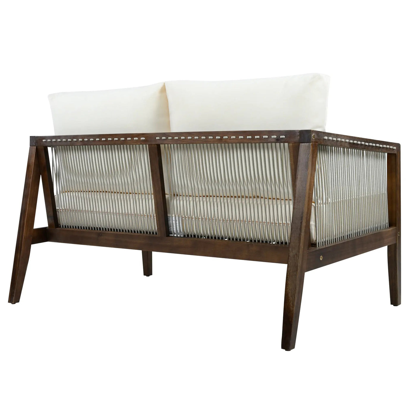 Outdoor Loveseat and Coffee Table Set, Acacia Wood Frame with Rope Detail by HouseOfZazla