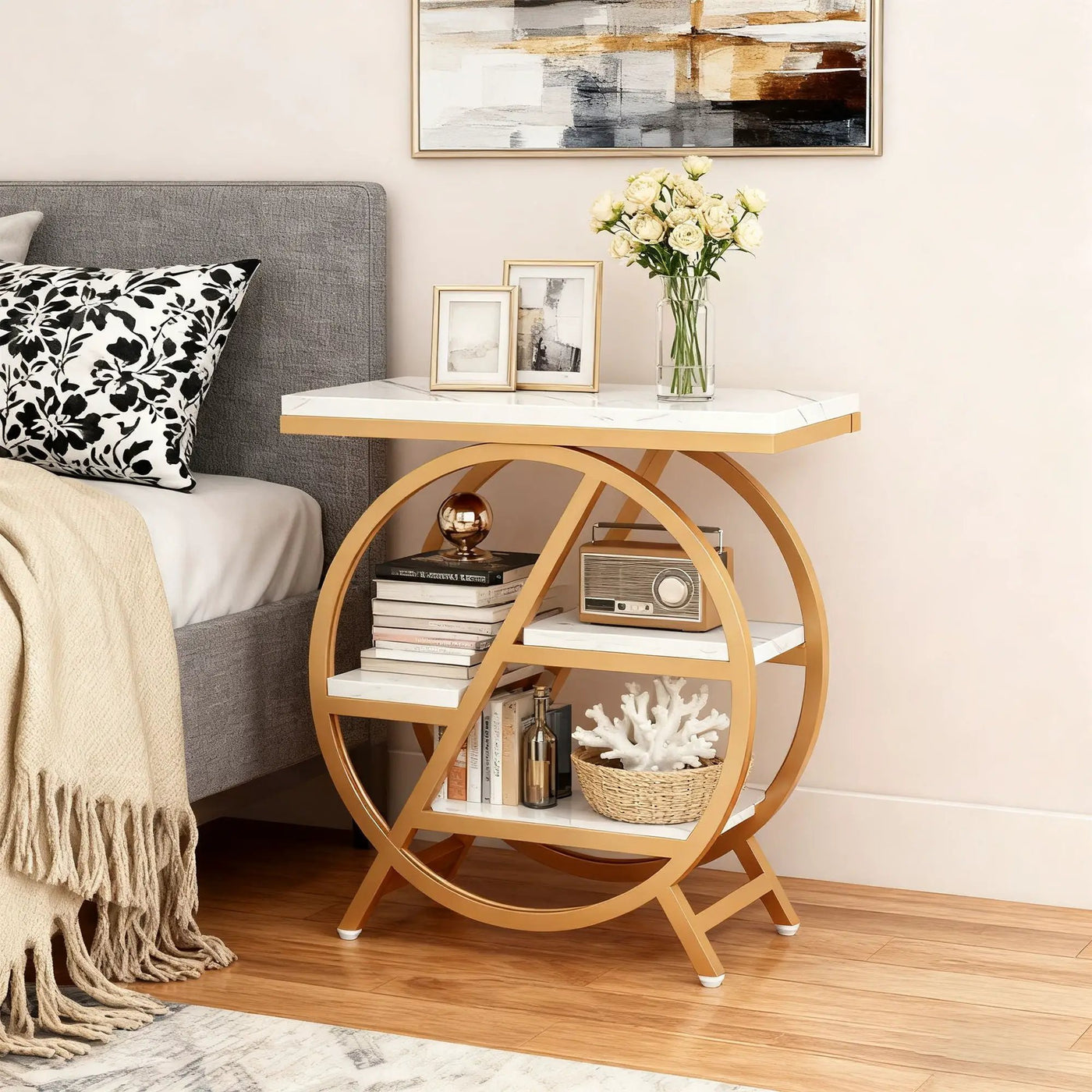 Modern Narrow End Table With 3 Tier Shelves by HouseOfZazla