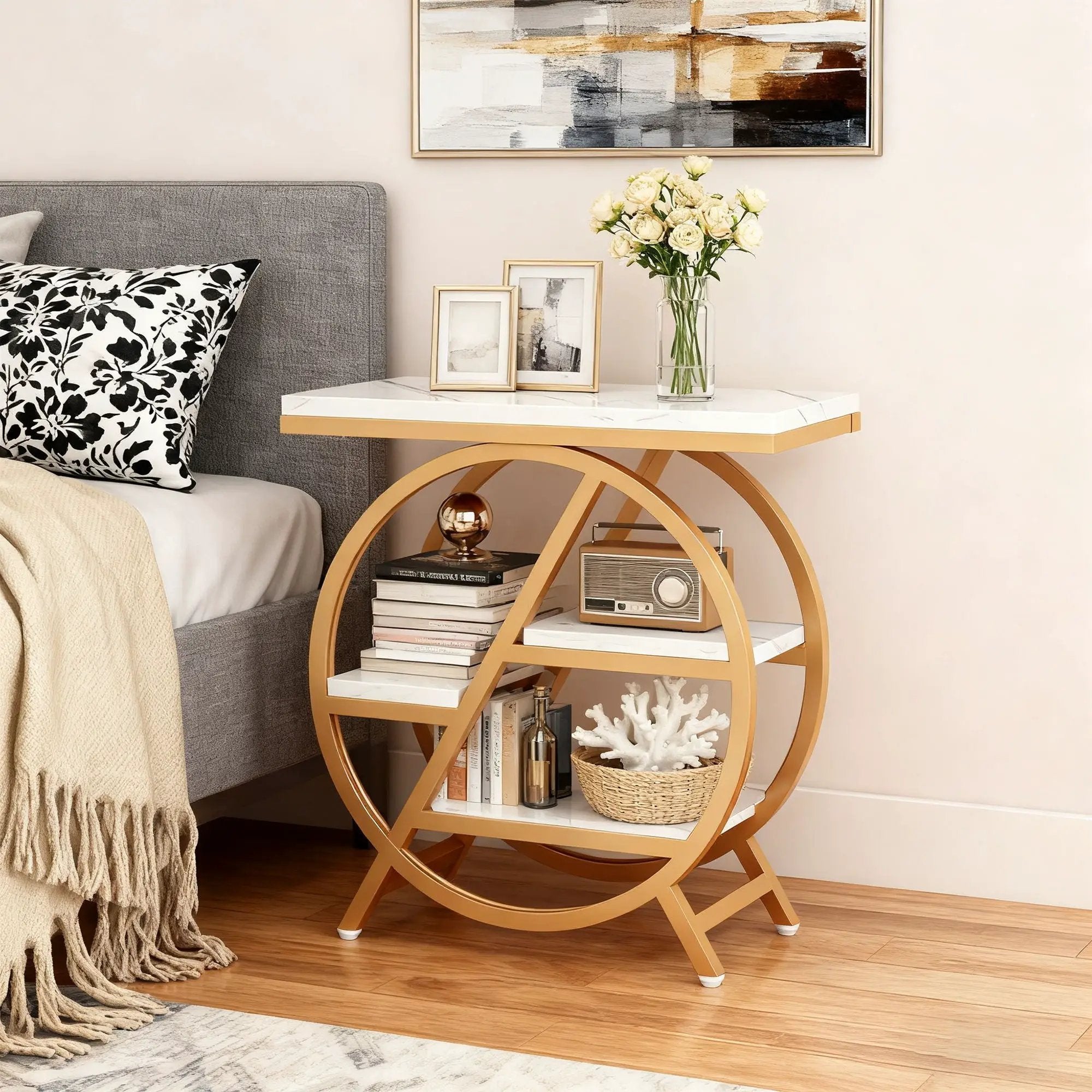 Modern Narrow End Table With 3 Tier Shelves by HouseOfZazla