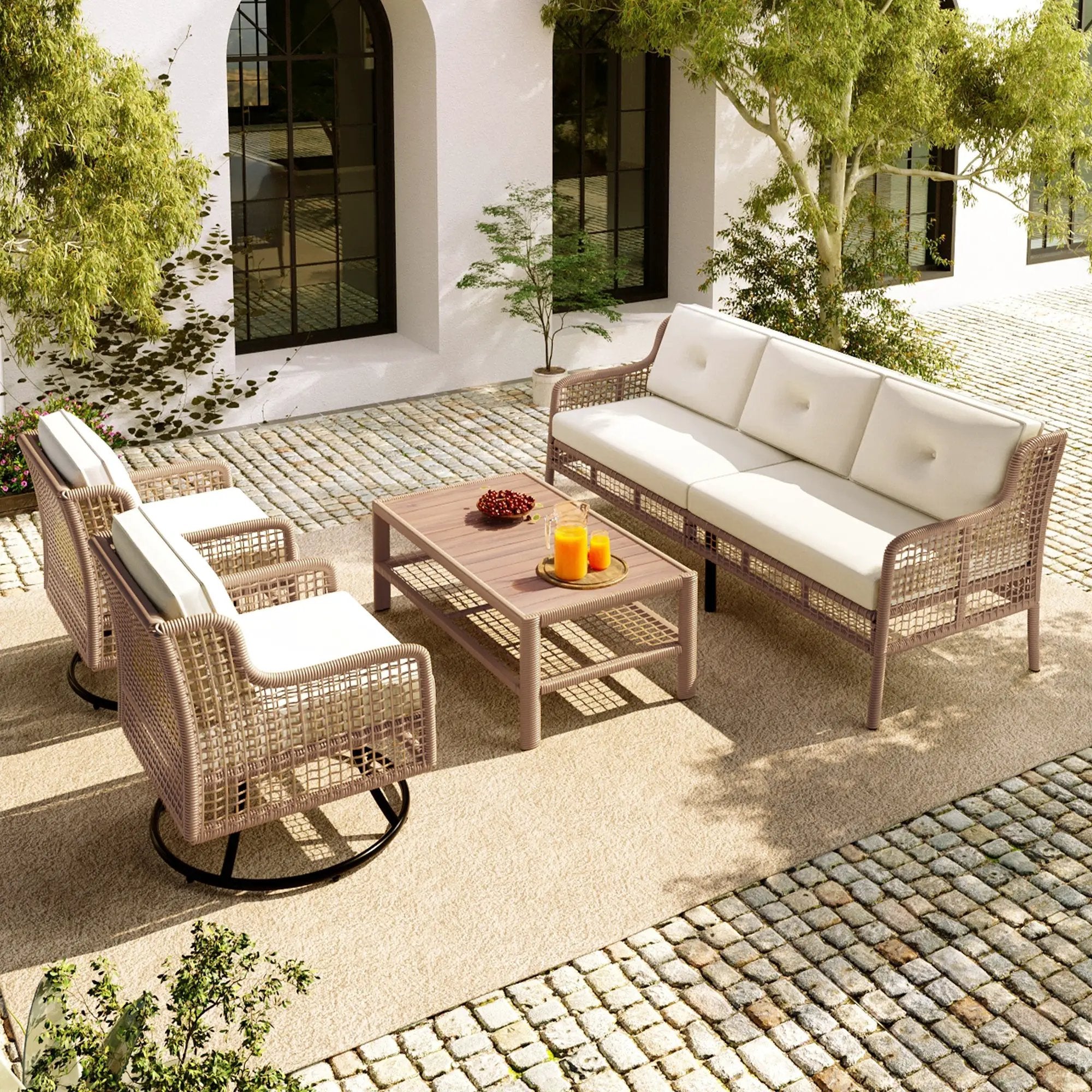 4 Pieces Patio Furniture Set with Swivel Chairs by HouseOfZazla