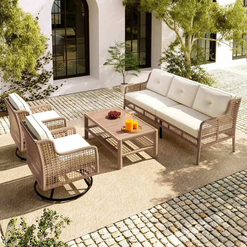4 Pieces Patio Furniture Set with Swivel Chairs by HouseOfZazla