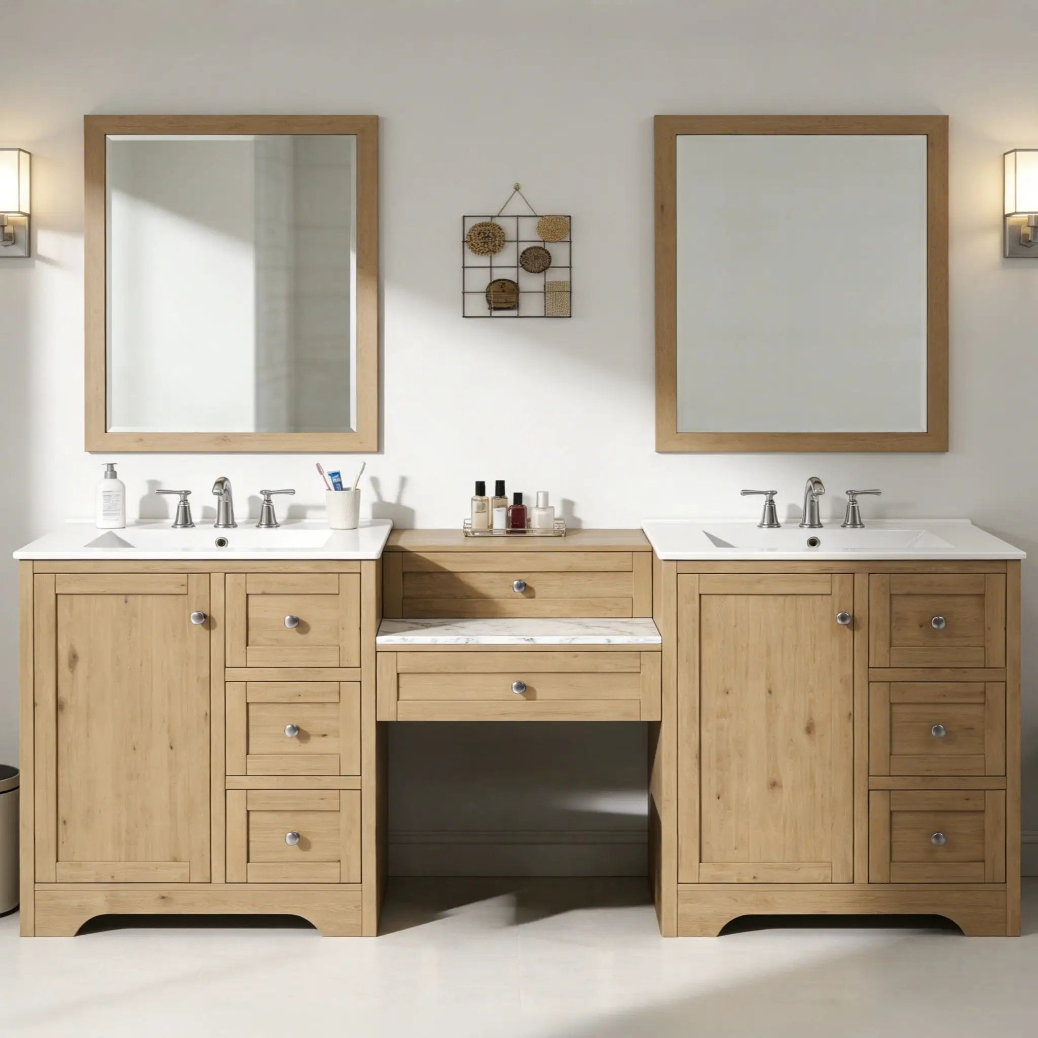 Double Sink Bathroom Vanity With Countertop, 2 Ceramic Sinks, 6 Drawers by HouseOfZazla