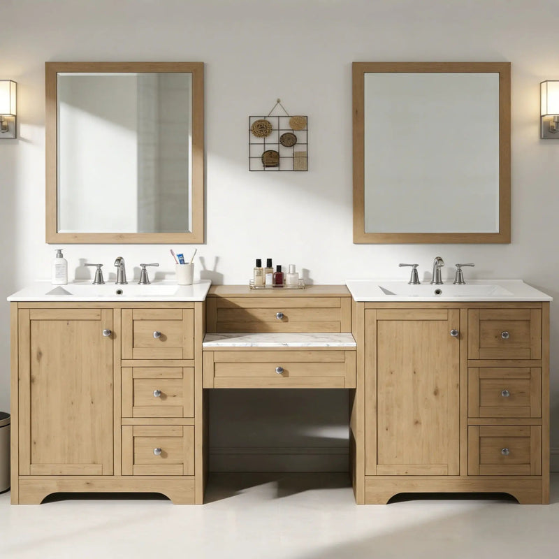Double Sink Bathroom Vanity With Countertop, 2 Ceramic Sinks, 6 Drawers by HouseOfZazla