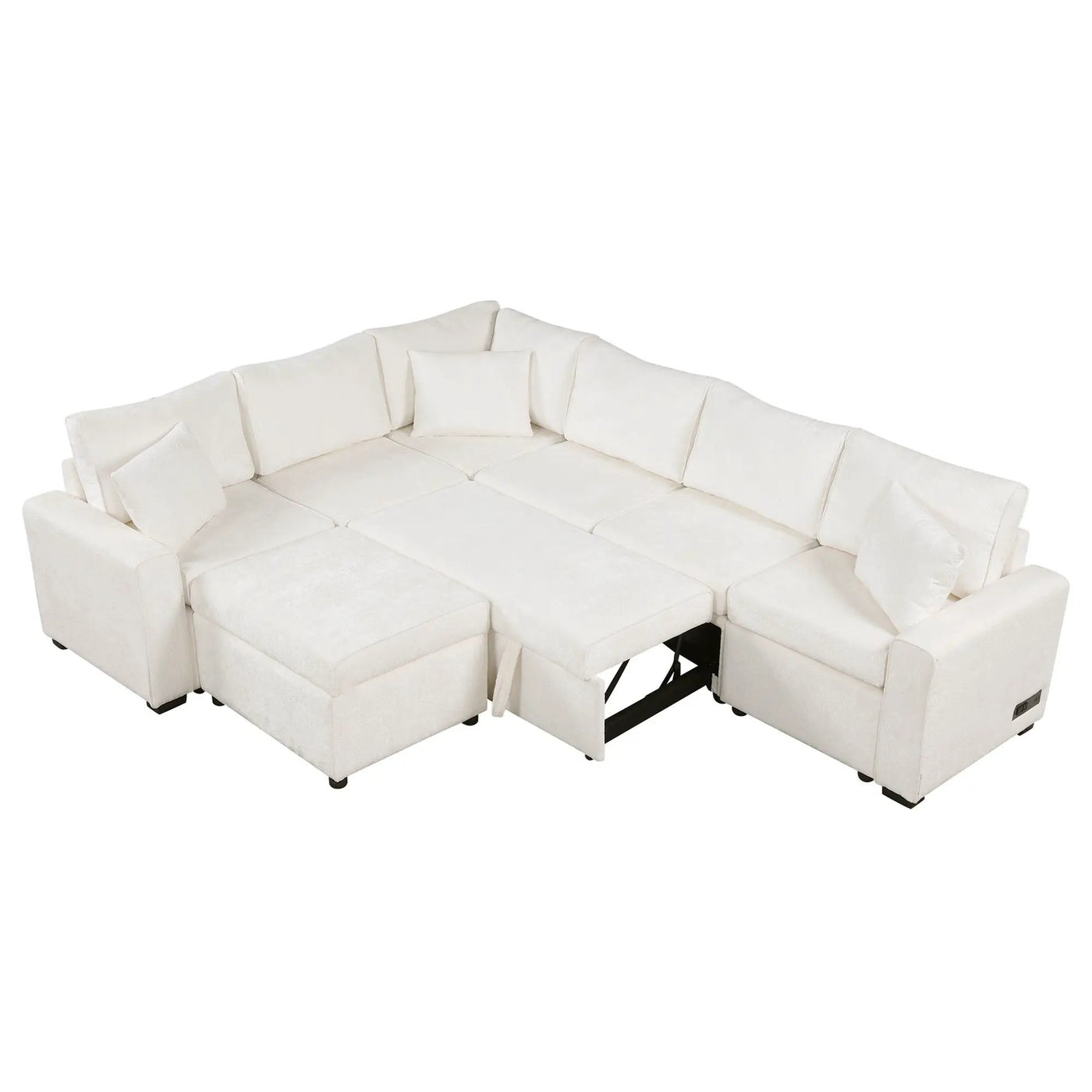 Sectional Sofa Pull-Out Sofa Bed Sleeper With A Storage Ottoman, Three Pillows And Charging Devices For Living Room by HouseOfZazla