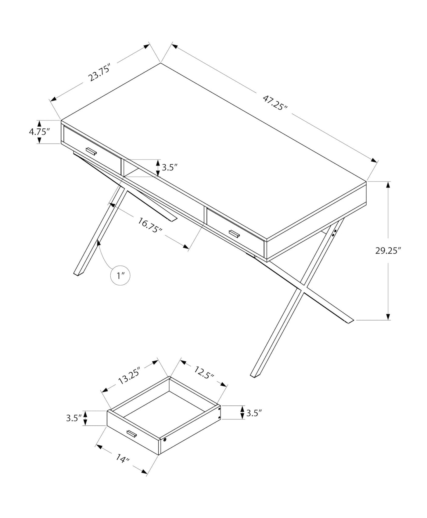 Computer Desk For Home Office, Laptop, Storage Drawers, Glossy Contemporary & Modern by Unique Piece Furniture