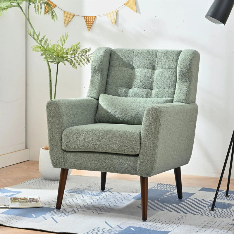 Modern Accent Chair, Teddy Fabric Living Room Chairs Comfy Reading Chair, Mid Century Accent Chair, Lounge Arm Chairs Armchair For Living Room Bedroom - Light Green by Unique Piece Furniture