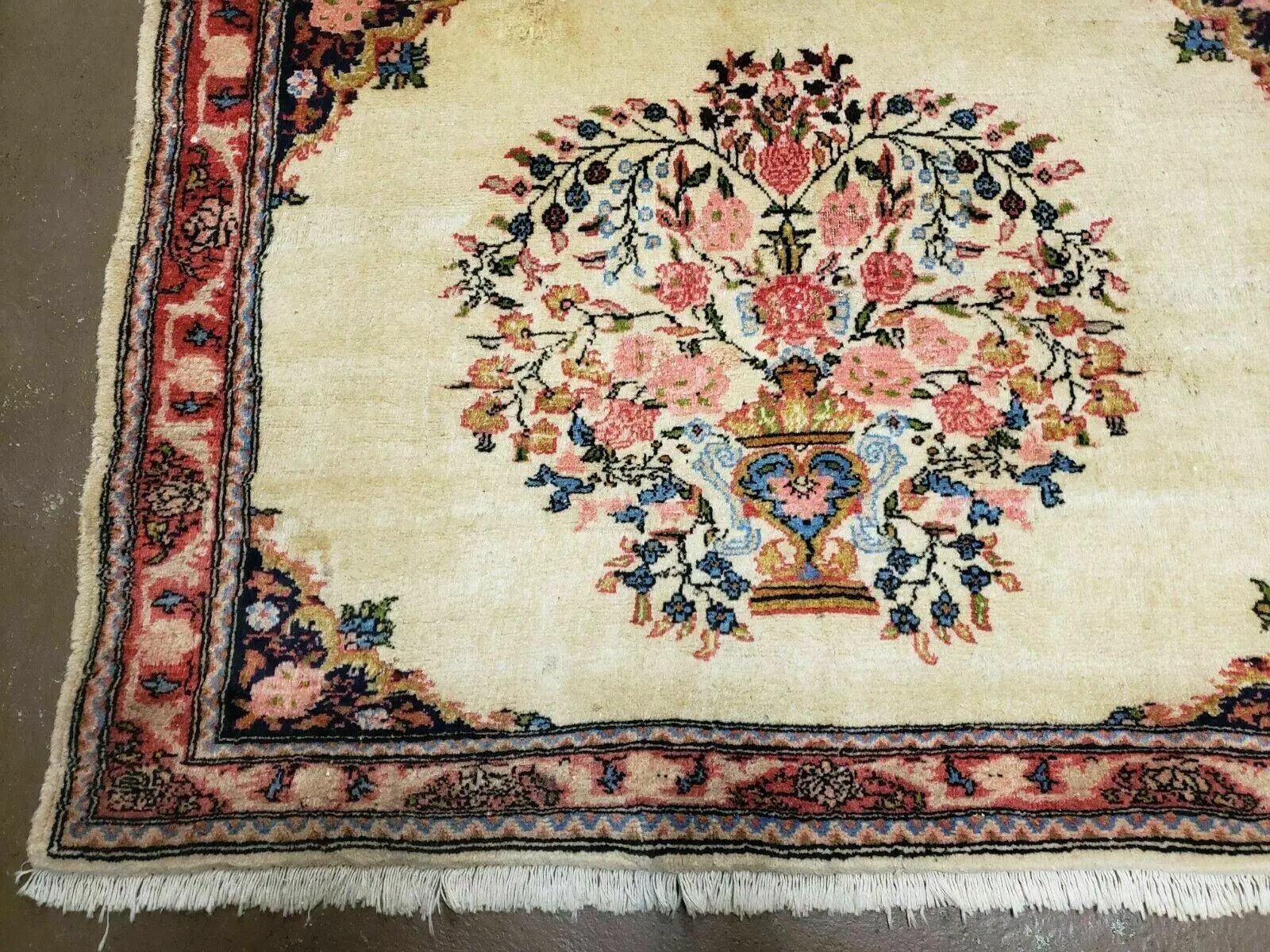 2' 7" X 3' 6" Antique Rug Hand Knotted Pictorial Wool Oriental Flowers by Jewel Rugs