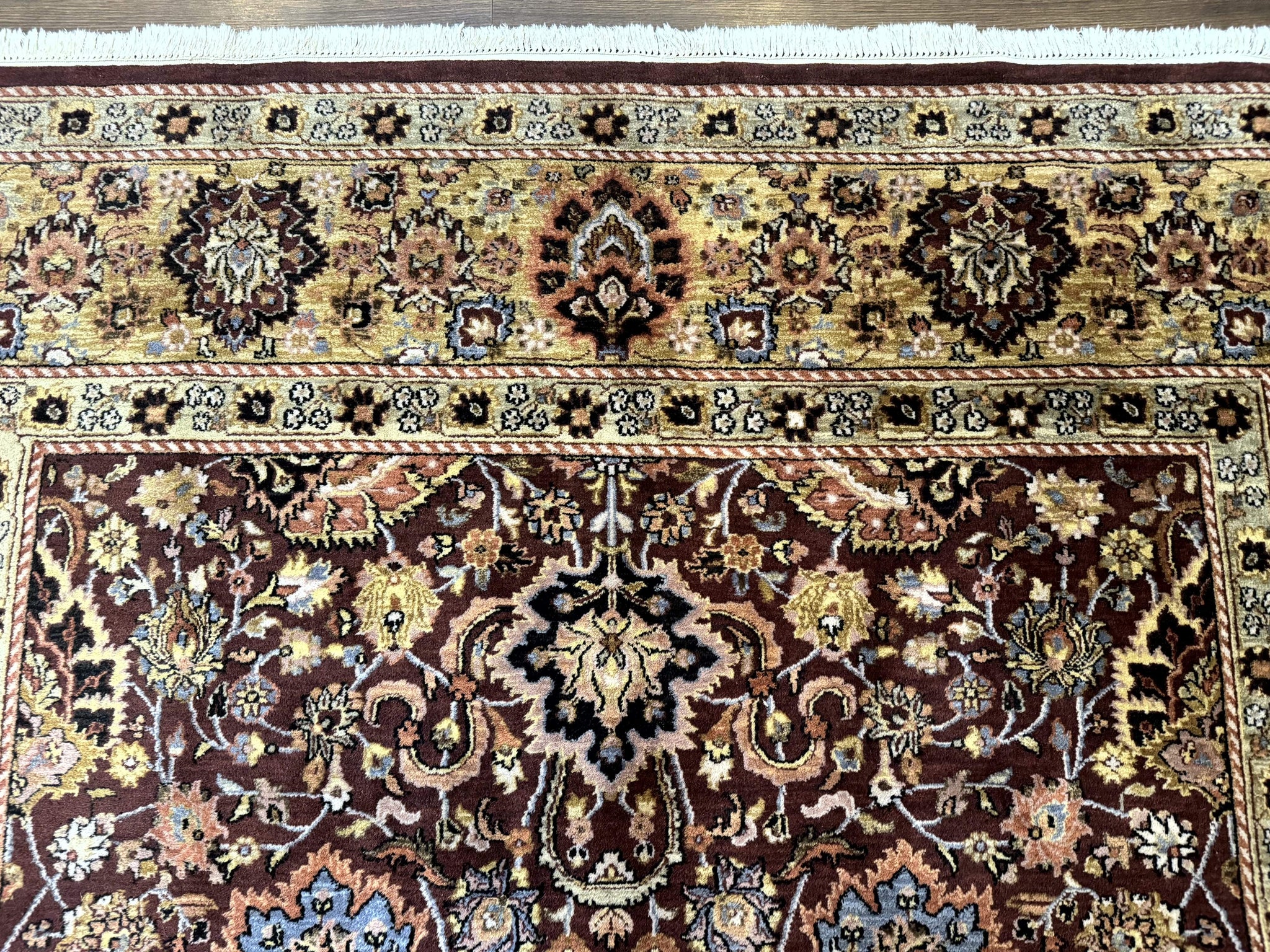 Indo Persian Rug 8x11, Eggplant & Tan, Allover Pattern, Wool Couristan Handmade Rug by Jewel Rugs
