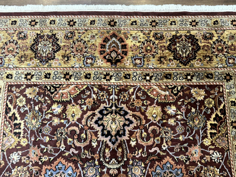 Indo Persian Rug 8x11, Eggplant & Tan, Allover Pattern, Wool Couristan Handmade Rug by Jewel Rugs