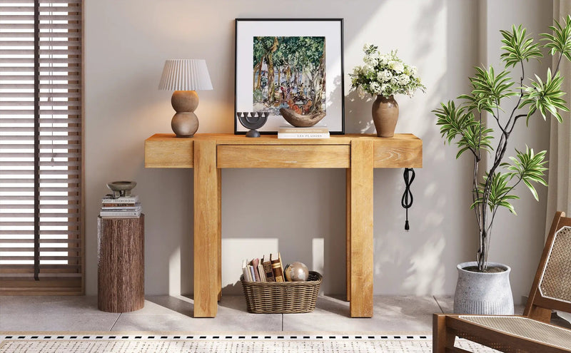 TREXM Rustic Minimalist Console Table with Hidden Drawer by HouseOfZazla