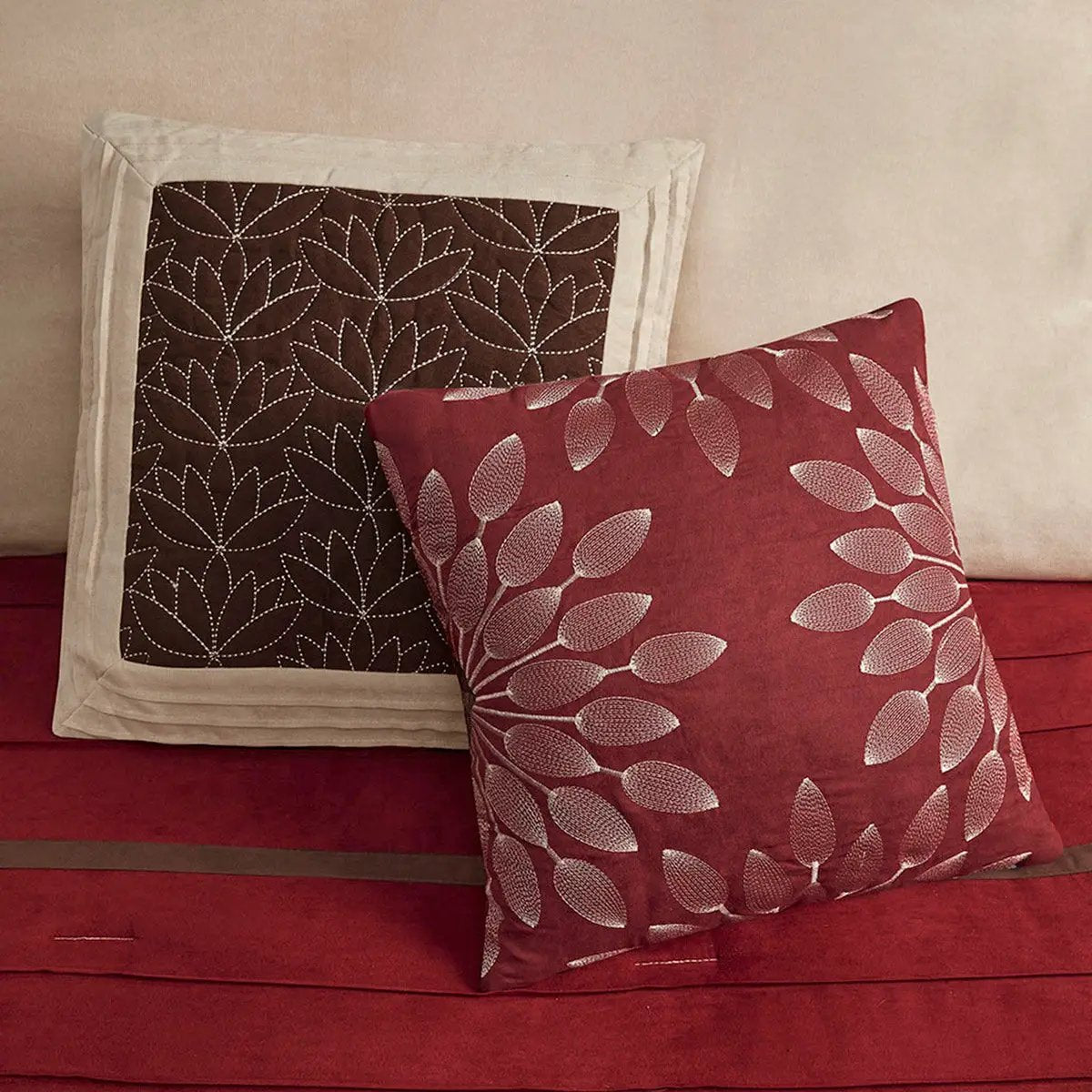 7 PC Pieced Faux Suede Comforter Set Red Cal King by HouseOfZazla