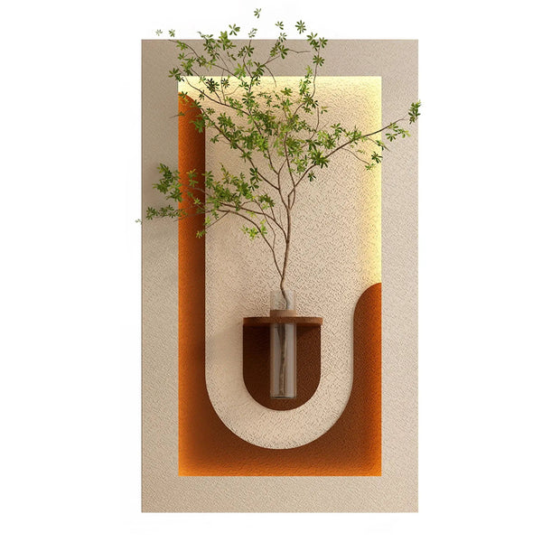 Adjustable 3 Color LED Sandstone Wall Decor with Simulated Plants, Vase & Rabbit Statue