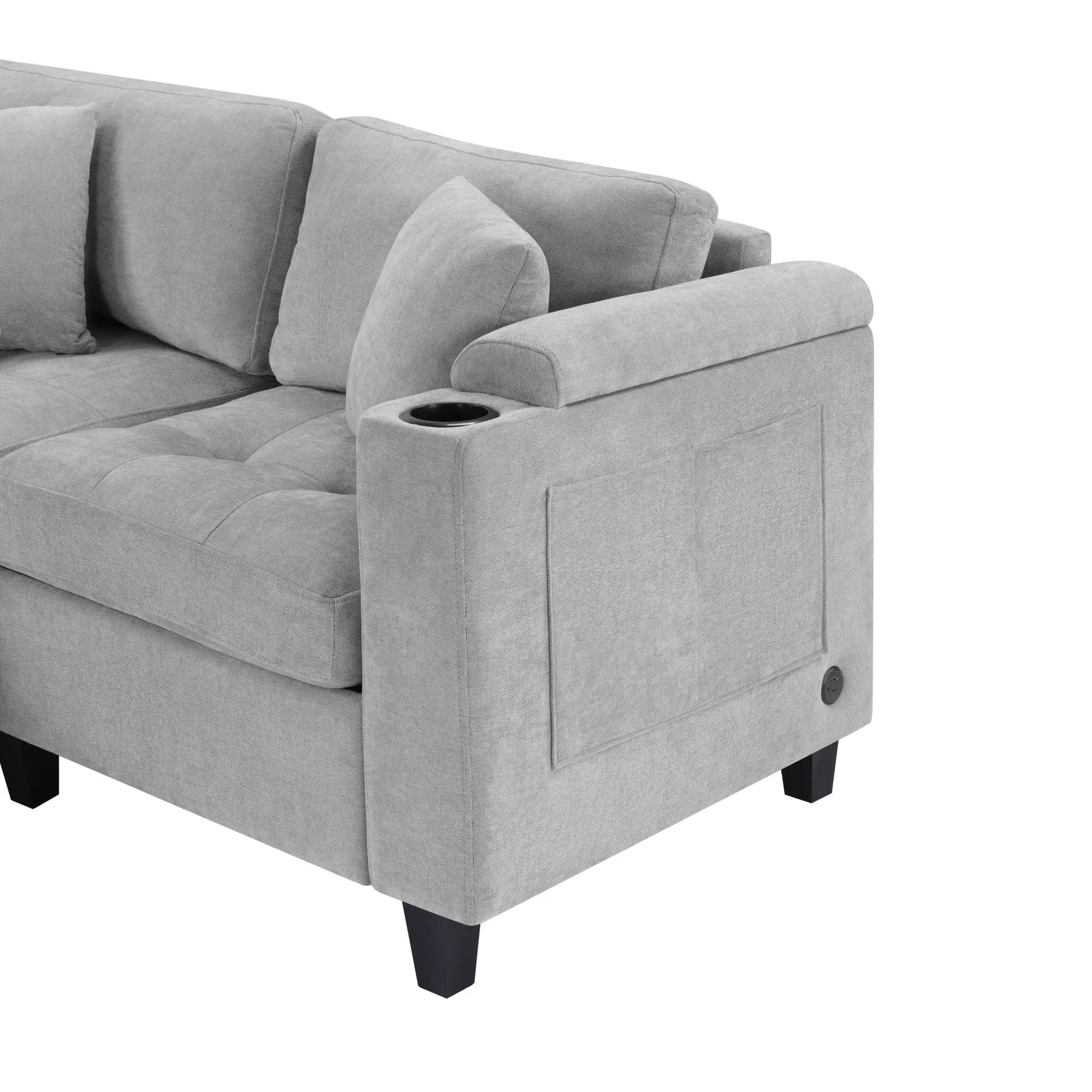 U Shaped Sectional Sofa, Corner Living Room Couch With Built In Cup Holders, Storage, USB Ports by HouseOfZazla