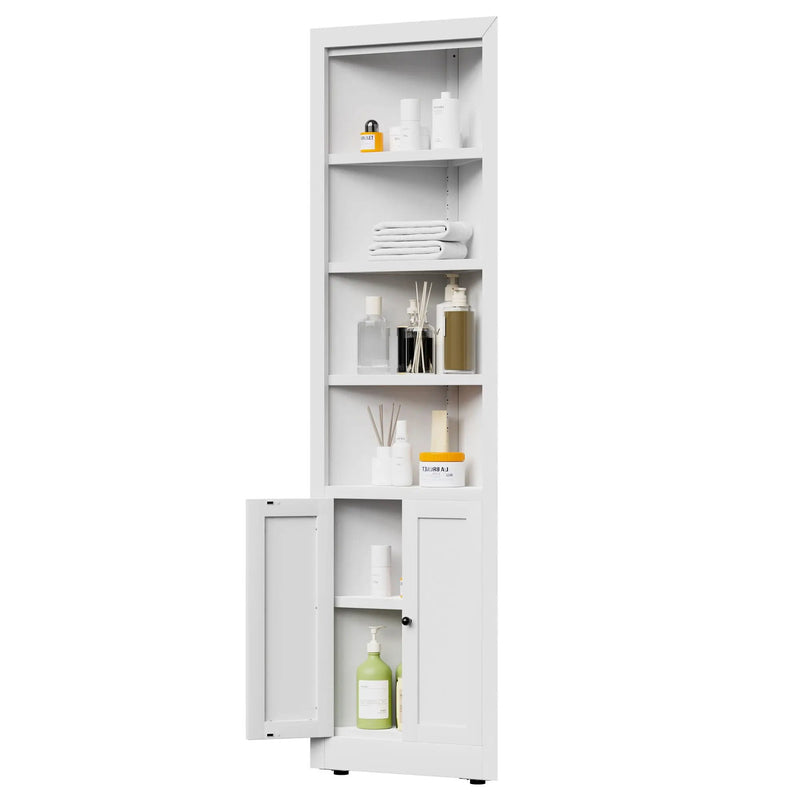 Tall Corner Storage Cabinet With 2 Doors, 5-Tier With Adjustable Shelves, Freestanding - White by HouseOfZazla