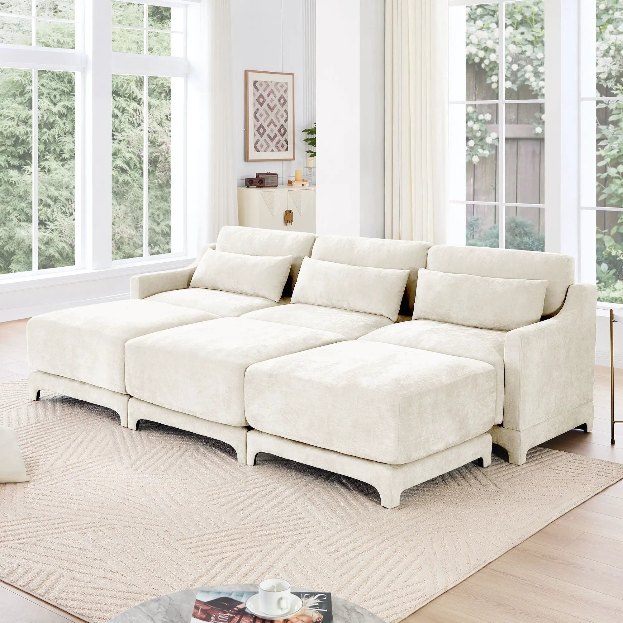 Stylish Sofa With Ottoman And Lumbar Pillows, Ergonomic Design by HouseOfZazla